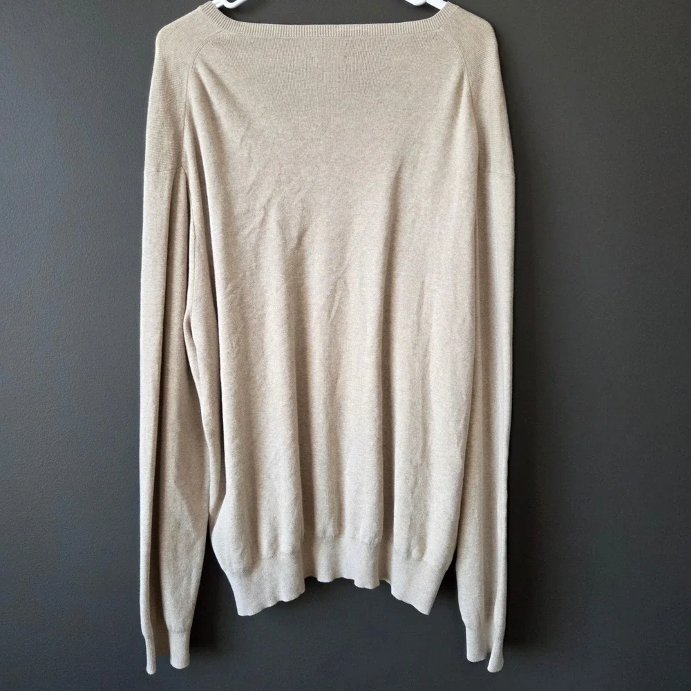 Polo Ralph Lauren Mens Tan Pima Cotton V Neck‎ Long Sleeve Sweater XL READ Desc.